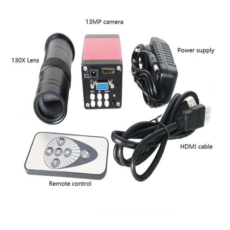  13MP 720P 2 in 1 HDMI VGA outputs Industry Microscope Camera with 8X -130X Zoom C-mount Lens for sm
