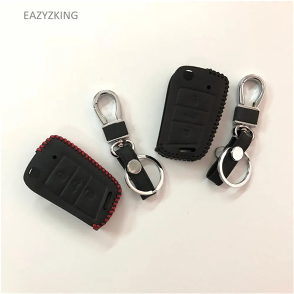 Leather car key case cover For Volkswagen VW Golf 7 GTI R MK7 Tiguan 2017 For Skoda Octavia A7