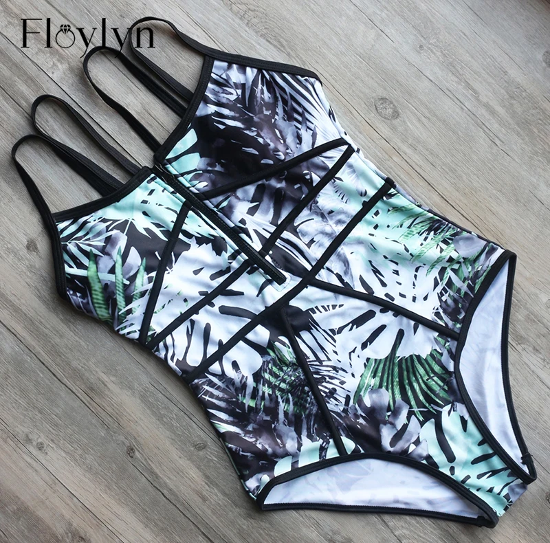 

FLOYLYN Hot Sexy Zipper Women One Piece Swimsuit Bandage Female Swimwear Bodysuit High Quality Monokini Bathing Suit