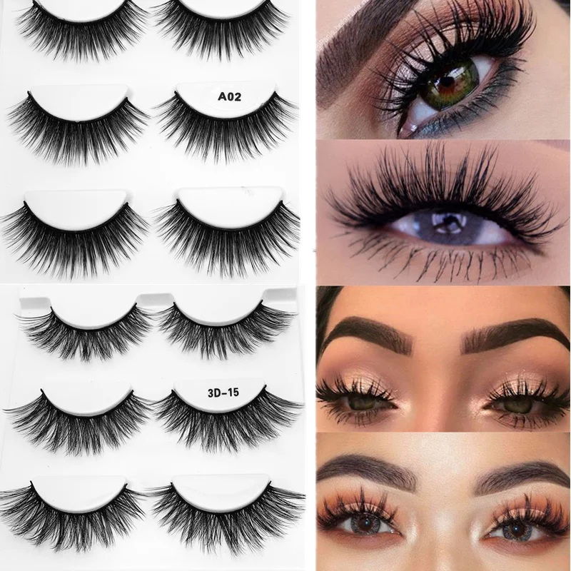 

3 Pairs 9 Styles 3D Faux Mink Hair Soft False Eyelashes Fluffy Wispy Thick Lashes Handmade Soft Eye Makeup Extension Tools