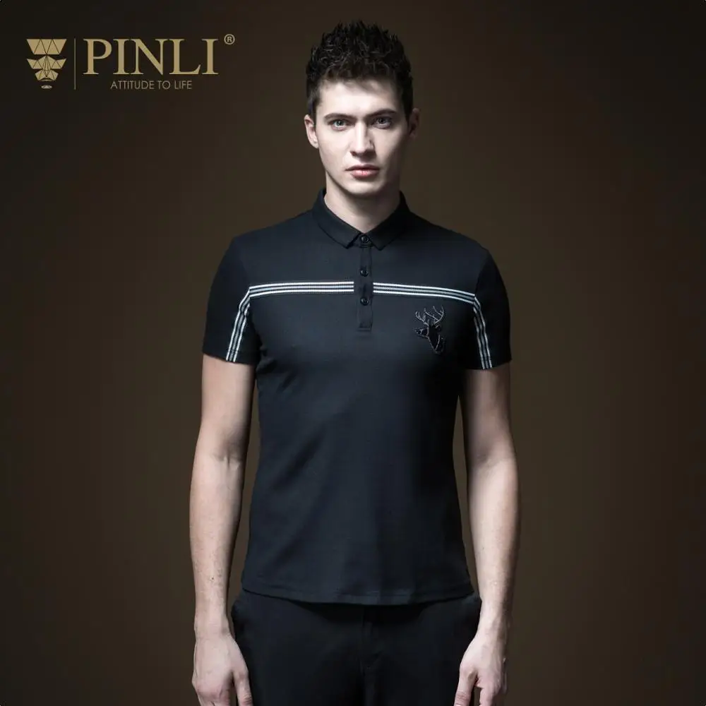 

2019 Pinli Summer Short Bamboo Fiber Casual Animal Slim New Men's Decorated Body Embroidered Polo shirt Top Sale B192112246