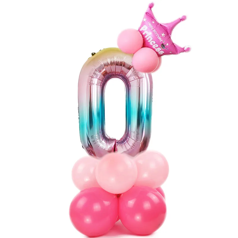 STARLZMU, розовые, синие, радужные воздушные шары с цифрами, цифровые воздушные шары для дня рождения, украшения для детей на первый день рождения, вечерние воздушные шары для мальчиков и девочек - Цвет: Rainbow PK 0
