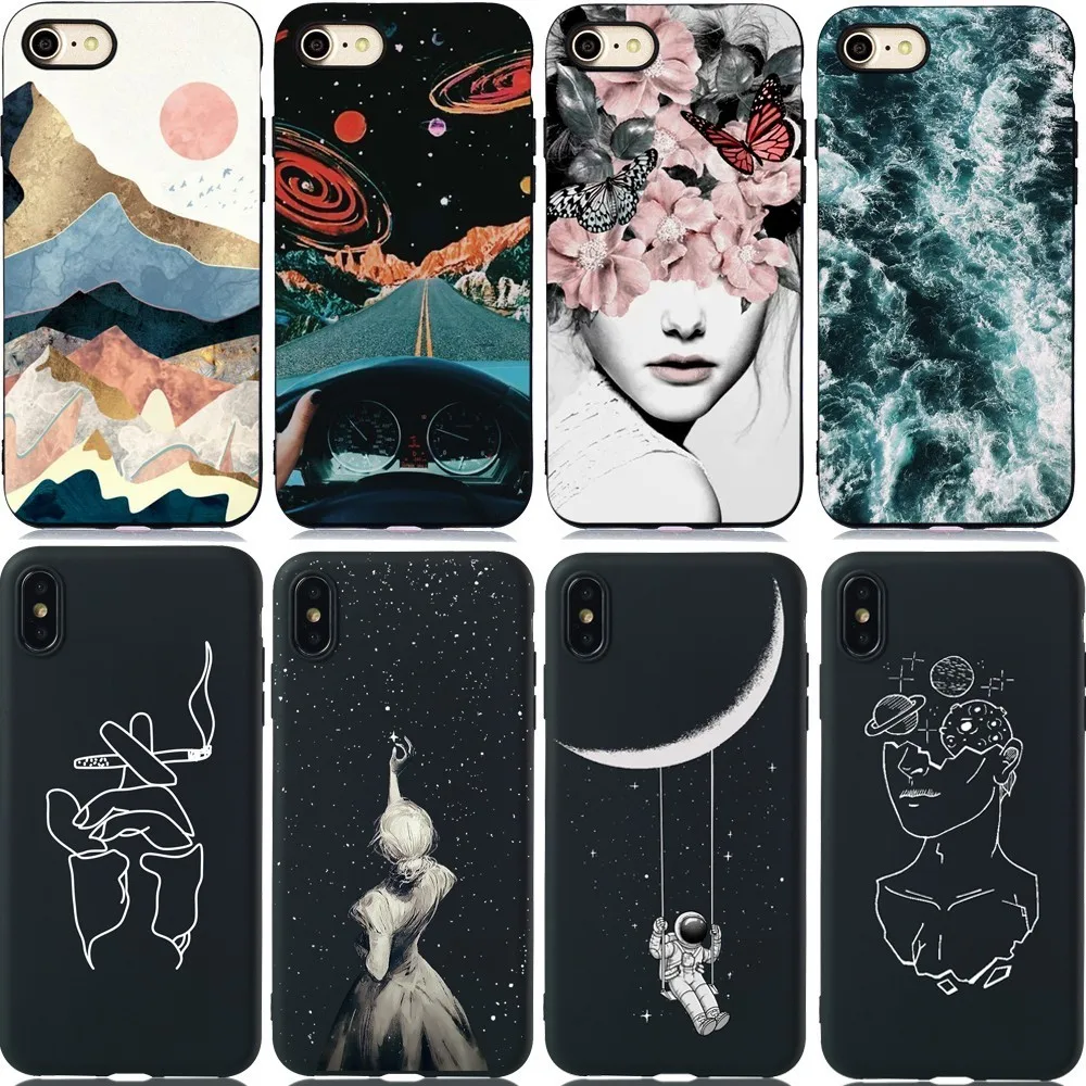 

Silicone Cover Couple Case For Xiaomi Mi 8 9 6X A2 lite Redmi Note 4 4X 5 6 7 Pro Plus Art Pattern Flower Girl Phone Back Cases