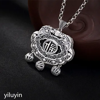 

KJJEAXCMY Fine jewelry S990, hollowed out, clover flowers, riches and fringes, pure silver Thai silver sweater chain pendant