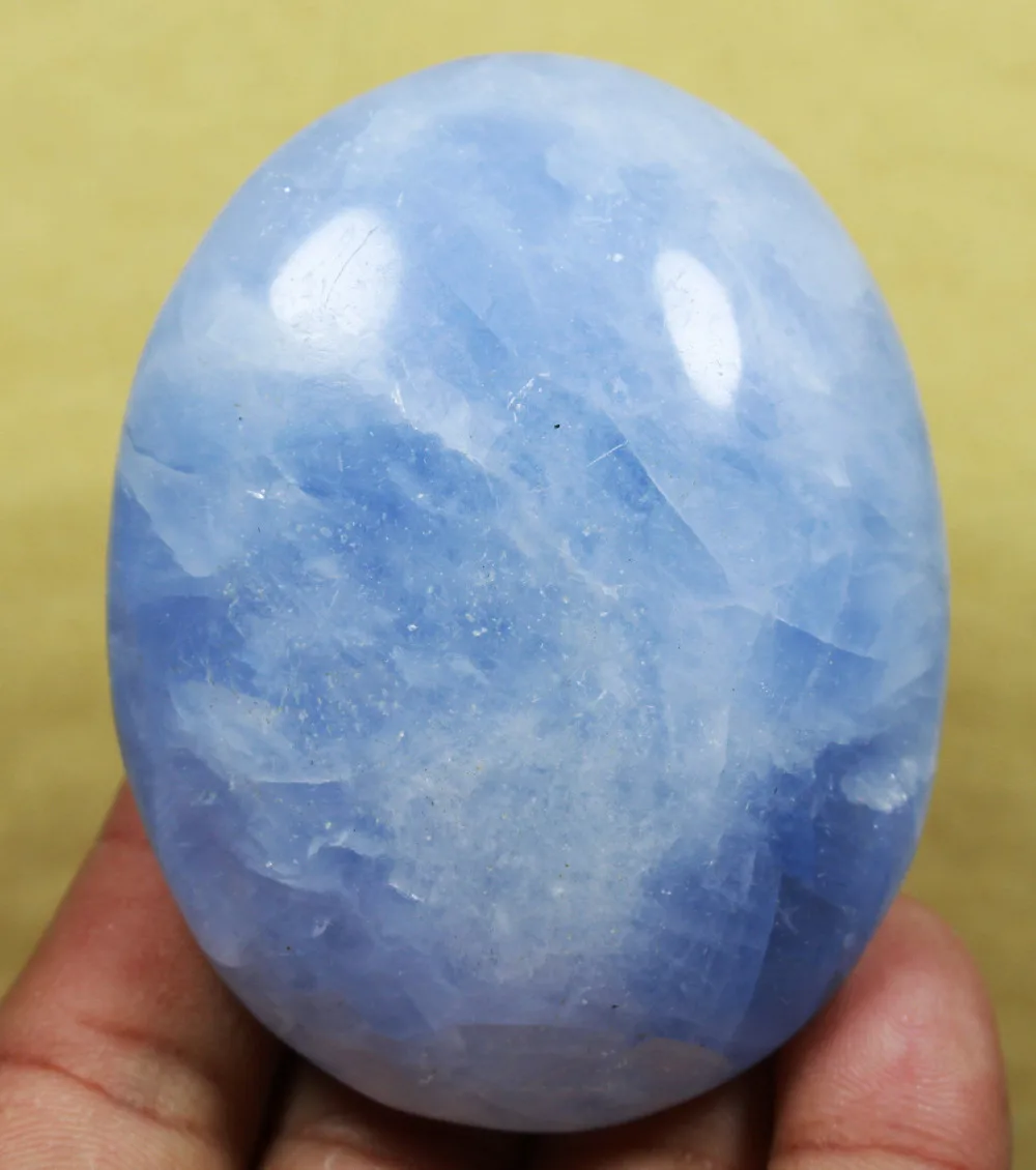 

2"+ Celestite Crystal Rare Natural Ice Sky Blue Celestine Crystal Pocket Palm Stone(Smooth Polished Worry Stone)