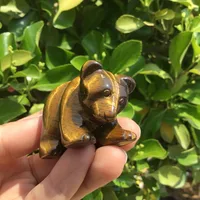 Natural Stone Carved Tiger eye stone cute bear Rose quartz crystal figurine stone Bear statue 1