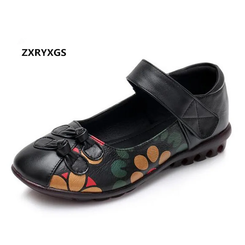 

ZXRYXGS Brand Shoes Spell Color Bow Printing Real Leather Shoes Woman Flat Shoes 2018 New Autumn Fashion Casual Shoes Plus Size