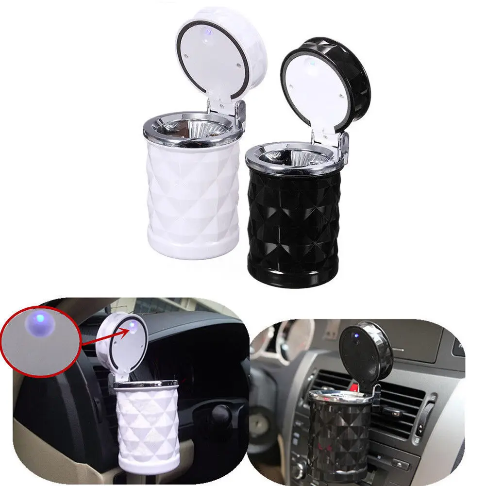 

Car Led Cup Holder Ashtray Travel Portable Cigarette Smoke Remover Black White