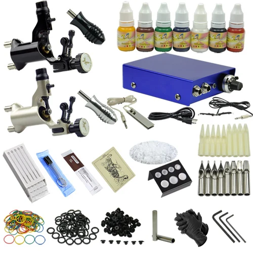 

2 rotary Tattoo motor guns Professional tattoo Machine kit with tattoo power supply needles set ink tattoo art tool MC-KIT-A2001