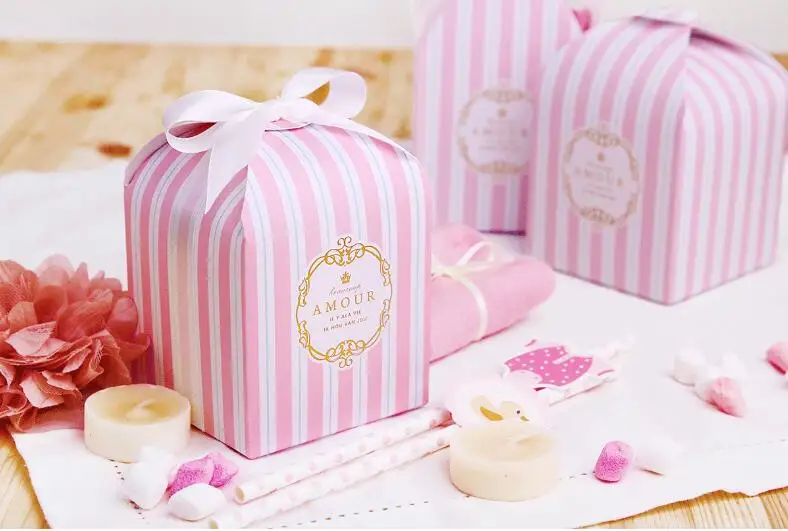 Европейский полосатый конфетный ящик украшения на свадьбу ребенок показан день рождения подарок на праздник Кондитерские упаковочные коробки мешок 8x8x8 см
