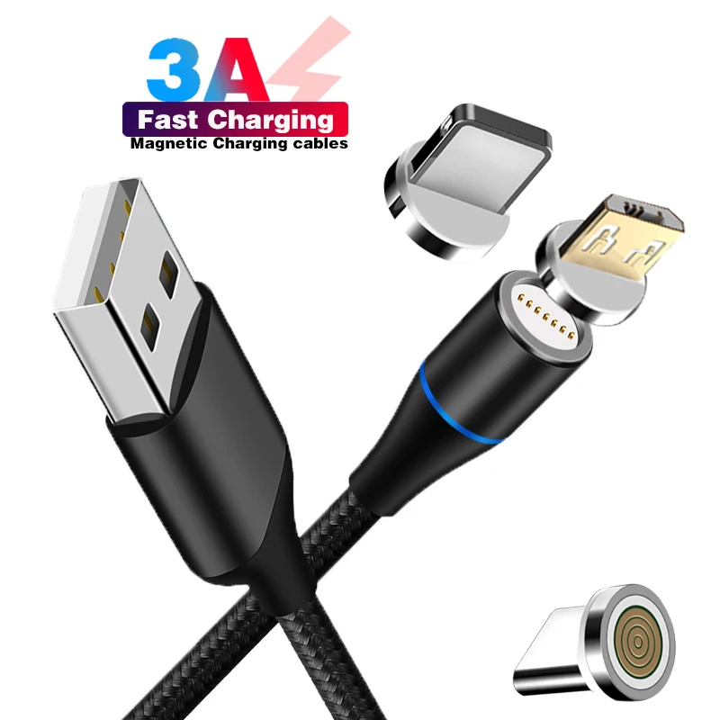 

Magnetic USB Data Cables for Iphone XR XS XM X 8 7 6S Huawei P30 Xaiomi 3A Quick Lighting Type C Fast Charging Cable for Car Use