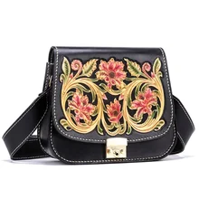 Китайский стиль, натуральная коровья кожа, ручная гравировка, Женская мини-сумка с цветочным узором, длинный широкий ремень, женская сумка через плечо