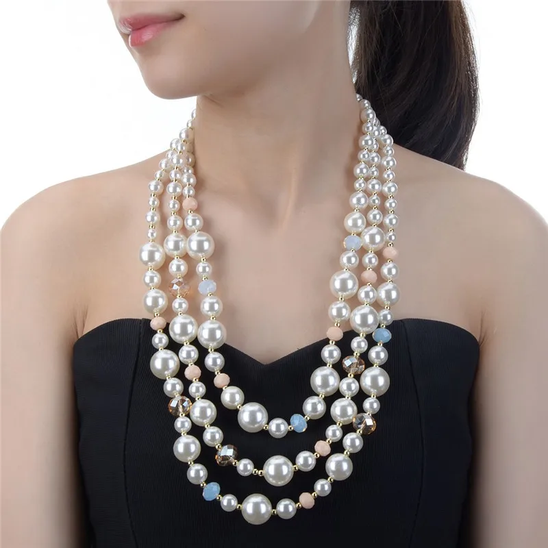 

JEROLLI Fashion Simulated Pearl Jewerly For Women Ladies Multi Layer African Beads Necklace Pendant Statement