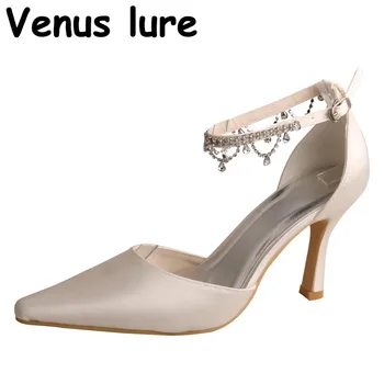 

High Heels Pointed Toe Pumps for Wedding Off white Women Wedding Bride Shoes