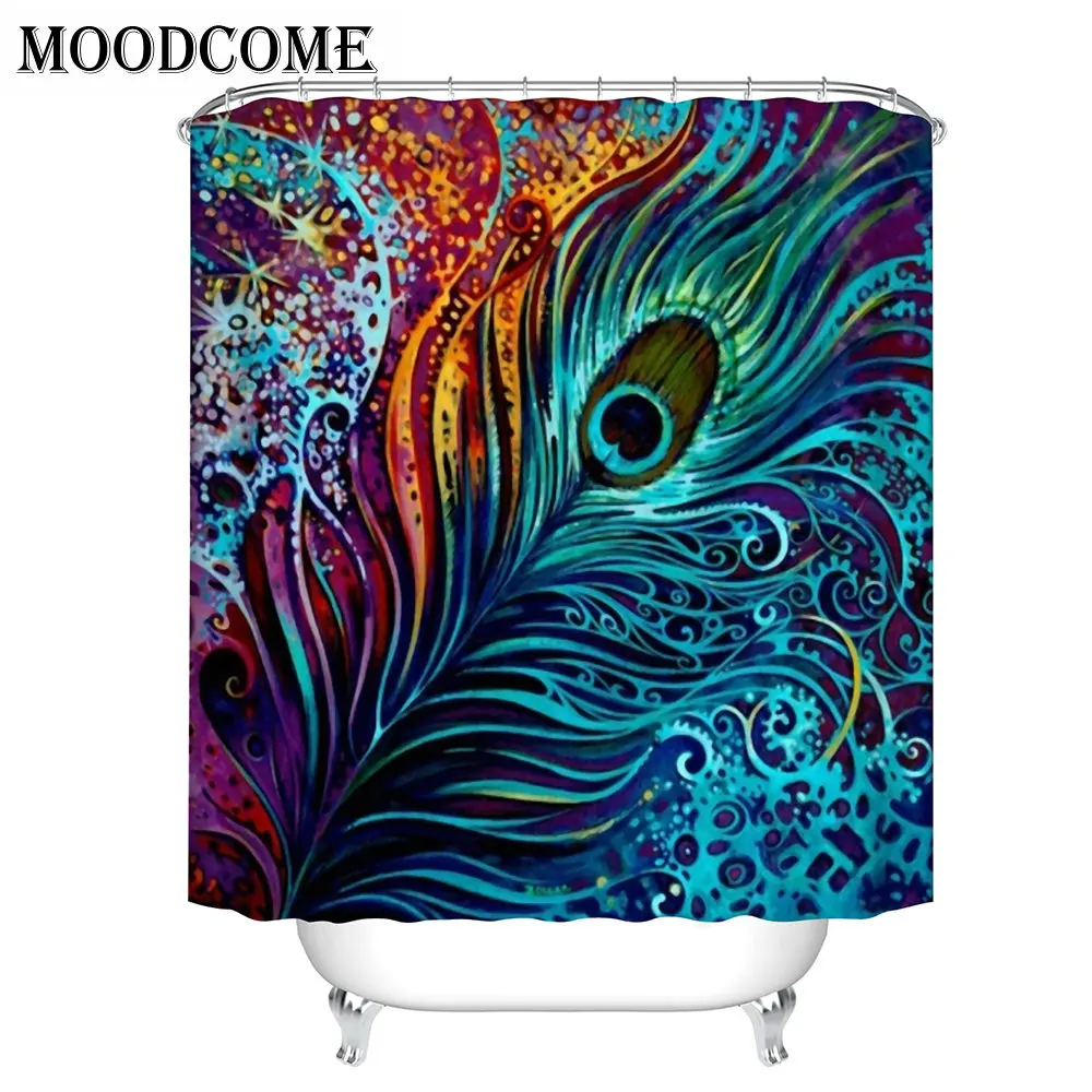 

Peacock feather shower curtain waterproof polyester fabric bath courtain new arrival drop shipping curtain shower