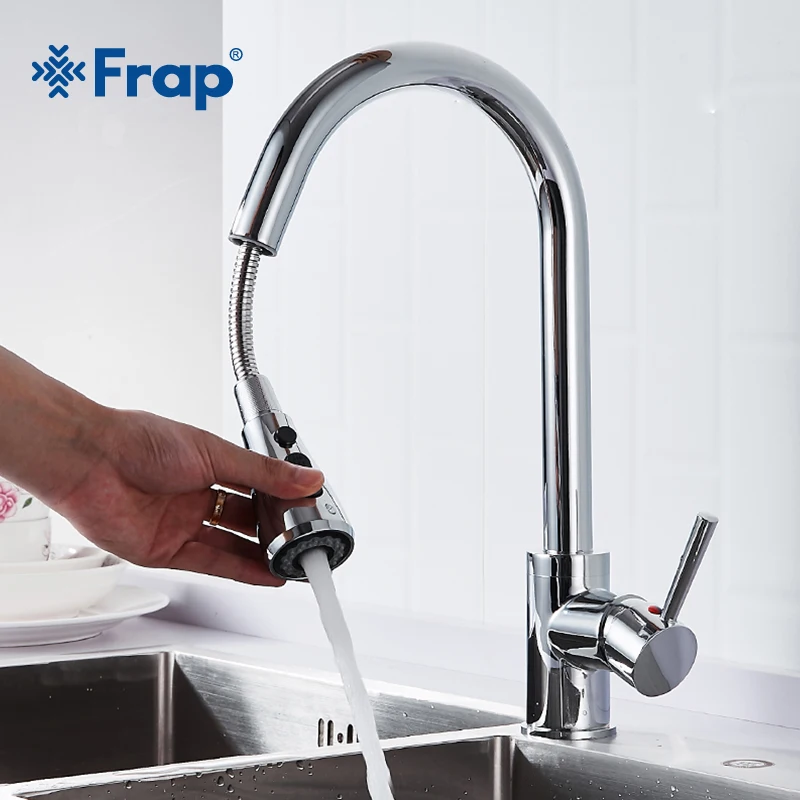 

Frap Pull Out Kitchen Faucet Brass Silver Mirror Faucet For Kitchen Single Handle Hole Classic Deck Mount Mixer Water Tap Y40078