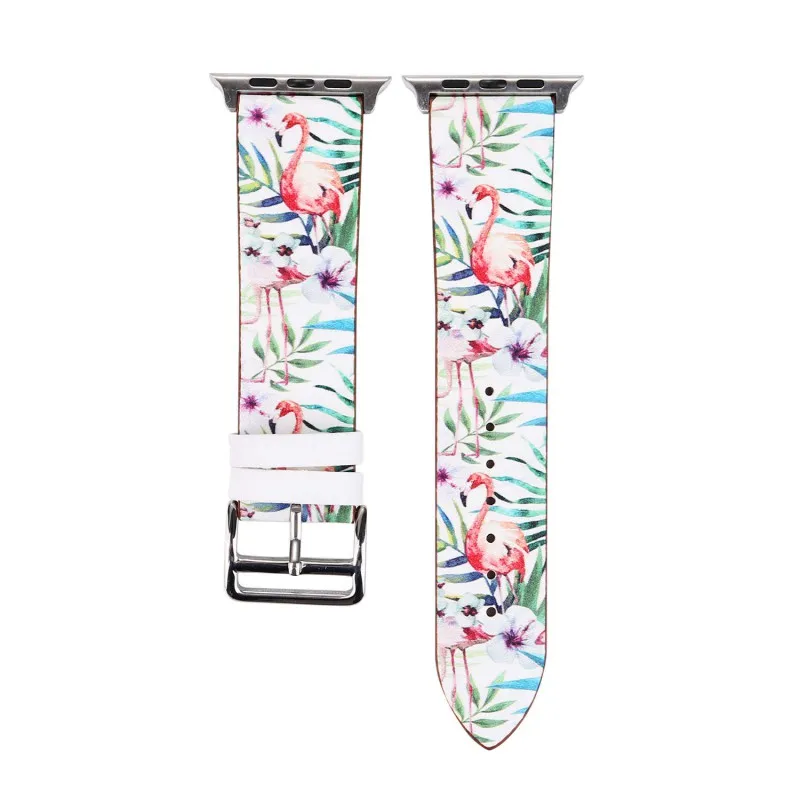 Фламинго цветочный кожаный ремешок для Apple Watch группа 38 мм 42 мм с цветочным принтом Листья Браслет для iWatch серии 1 2 3 полосы