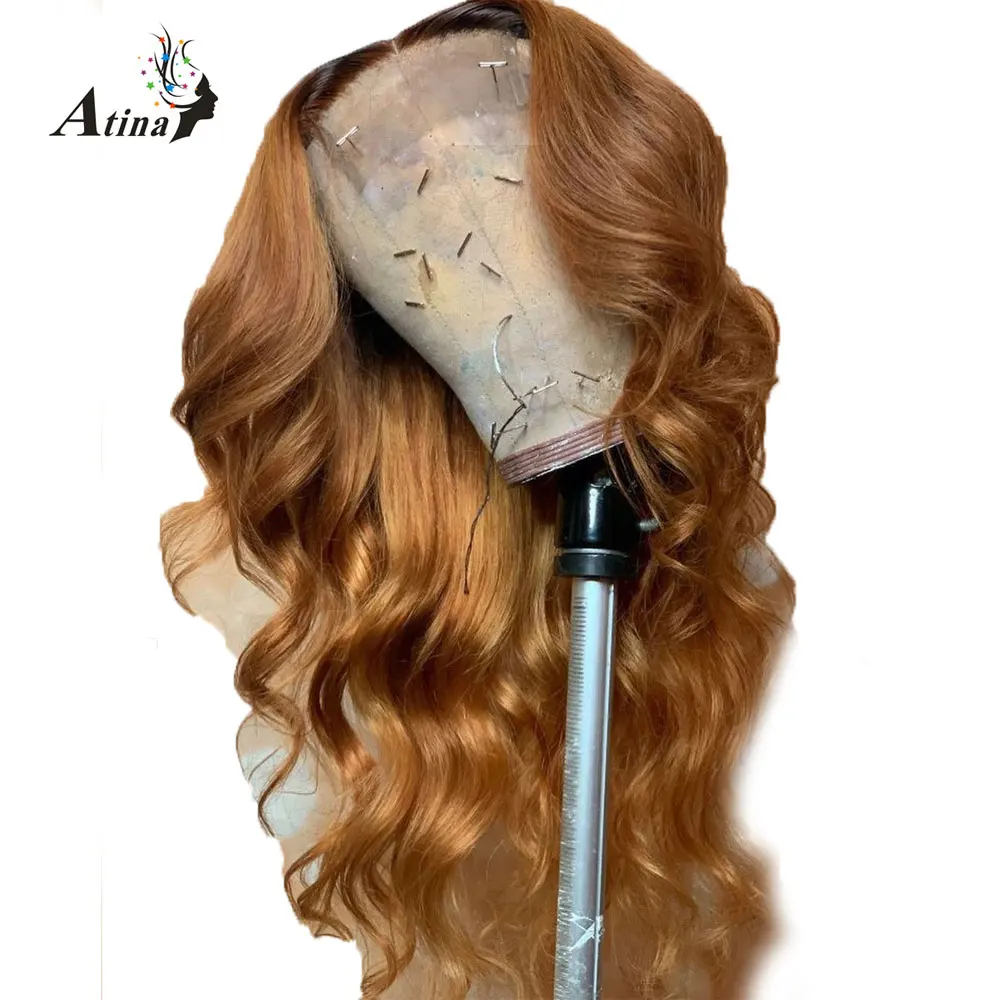 

13*6 Deep Part Lace Front Human Hair Wig Pre Plucked Brazilian Remy Ombre Color Wavy Wig With Baby Hair For Black Women Atina