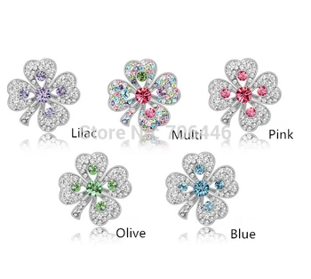 

Garment Accessories Decoration Gift Austrian Crystal Diamante Four Leaf Clover Brooch Pin