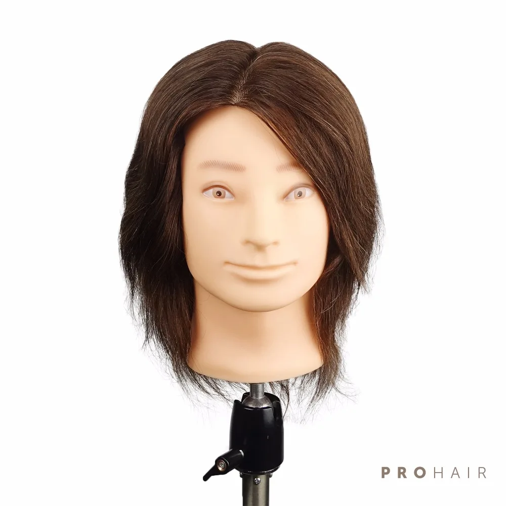 

PROHAIR 20CM 8'' 100% Human Hair Dark Brown Training Head Salon Male Mannequin Head Hairdressing Practice Training Doll Head