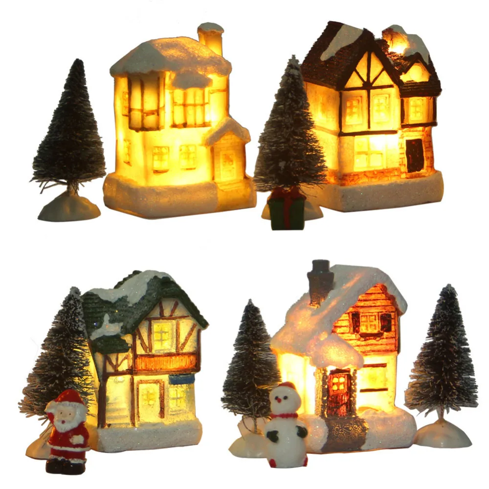 Рождественский DIY кукольный крошечный дом с елкой и фигуркой украшения светодиодный светильник Xms подарок