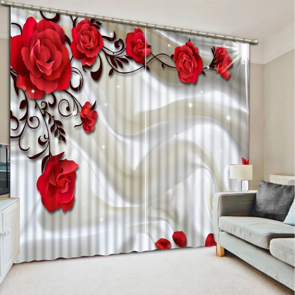 Online Buy Wholesale Red Flower Curtain From China Red Flower