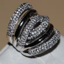 Tamaño 5-11 joyería de Moda Vintage oro blanco 14kt llenó CZ Diamante Simulado Mujeres Compromiso de la Boda Anillo de la Venda con caja de regalo