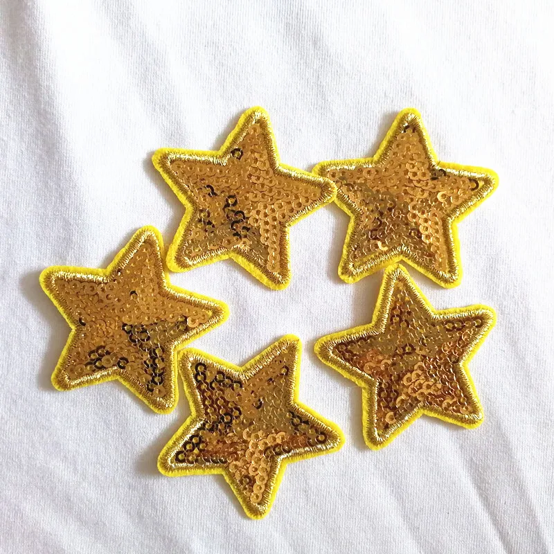 

5PCS yellow Five-pointed Stars Patches Sequined Iron on Patches for Clothing DIY Stripes Clothes Stickers Appliques Badges
