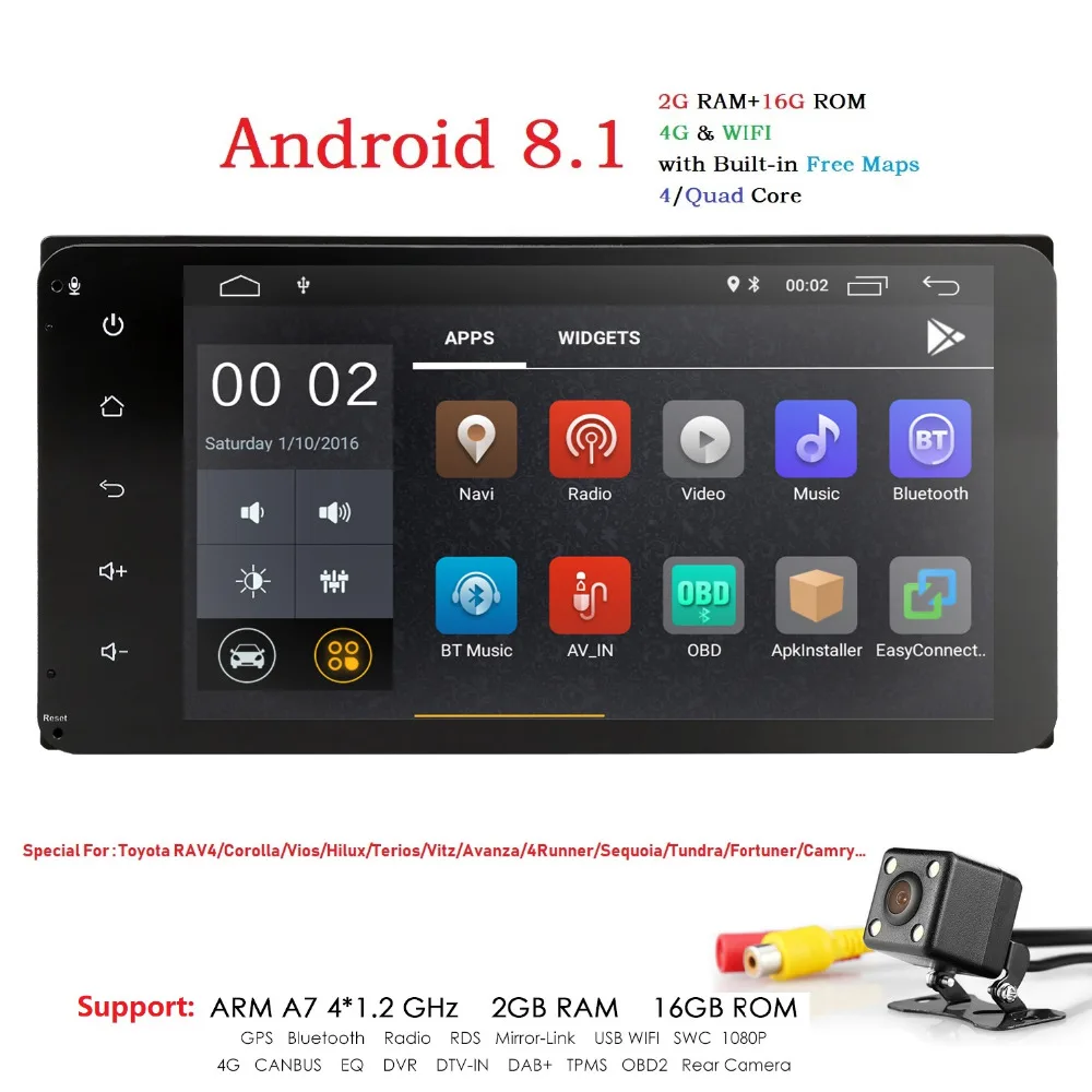 

Hizpo New universal GPS Navigation Car No DVD Player for Toyota Corolla Auris Fortune Estima vios 2G RAM DVD 2 Din Car Radio IPS