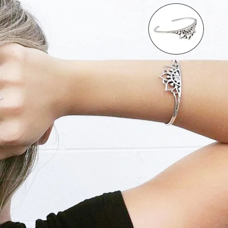 

Bohemian Vintage Flower Statement Charm Cuff Bangle Silver Bracelet Jewelry Gift for Women