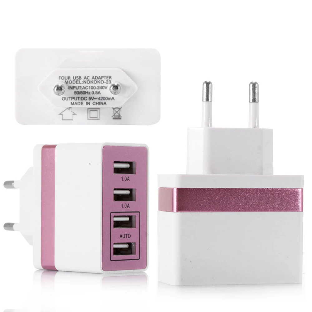 4 Port USB Charger EU Plug Charging Station Travel USB Multiple Chargers Station 4-Port Fast Charge Adapter Wall Desktop Charge (1)