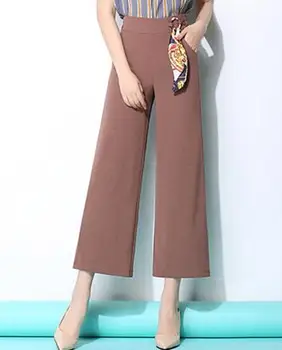 

Wide leg pants for women summer capris casual high waist black white gray plus size new fashion spring trousers female fmz0802