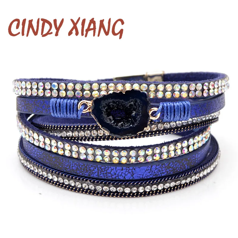 

CINDY XIANG 3 Colors Fashion Natural Stone Leather Bracelets For Women And Men Unisex Cuff Bangles Long Twisted Braclets Summer