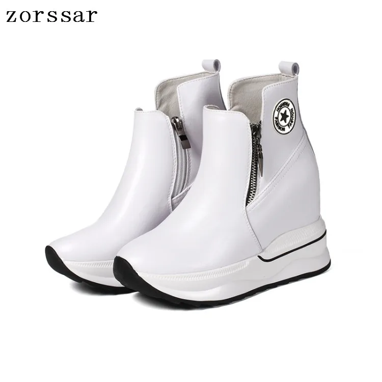

{Zorssar} 2018 New women winter boots Genuine Leather height increasing shoes women high heel ankle boots Platform wedges shoes