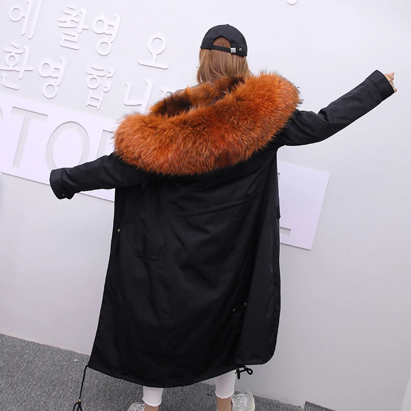 Jacket Women Winter Parkas Long Big Fox Fur Collar Hooded Coats 2018 Ladies Fur Linen Thickened Warm Jackets Plus Size Coat LZ962 (22)