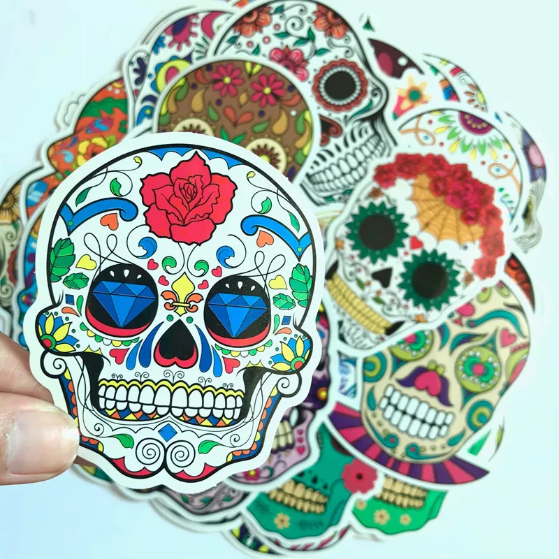 

50 Pcs Cool Waterproof Skeleton Stickers Punk Style Skull Graffiti Sticker For Skateboard Luggage Laptop Notebook Guitar Car