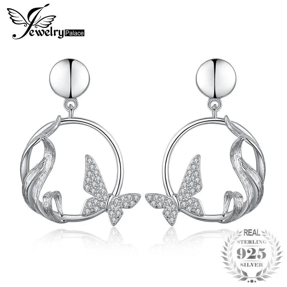

JewelryPalace Asymmetric Seaweed Butterfly CZ Pave Cubic Zirconia Drop Earrings 925 Sterling Silver popular Round seaweed girl