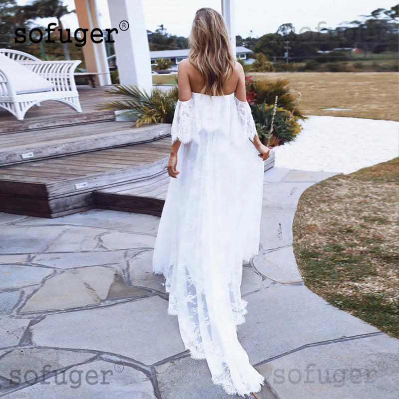 

Summer Lace Elegant Puff Sleeves Pregnant Wedding Dress Robe De Mariee Sofuge Boho Dubai Arabic Abiti Da Sposa Long Dresses