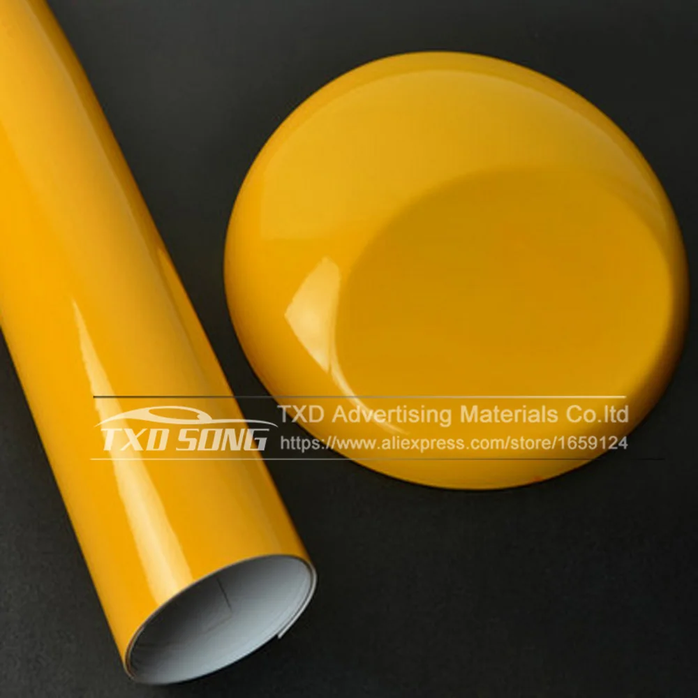 truck stickers 10/20/30/40/50/60*152CM High Quality Yellow Glossy Vinyl Film Gloss Yellow vinyl Wrap Bubble Free Car Wrapping by free shipping leather seat covers Other Exterior Accessories