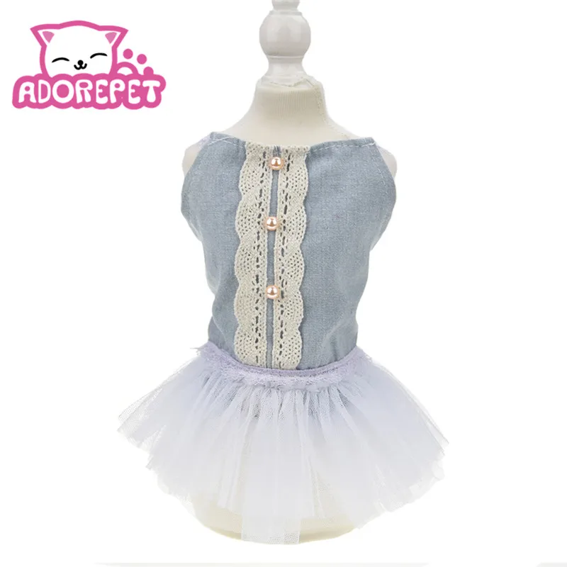 

Pearl Denim Dog Party Wedding Dress Tutu Skirt Summer Small Cats/Dogs Vest Clothes Shirt for Chihuahua Yorkshire Terriers