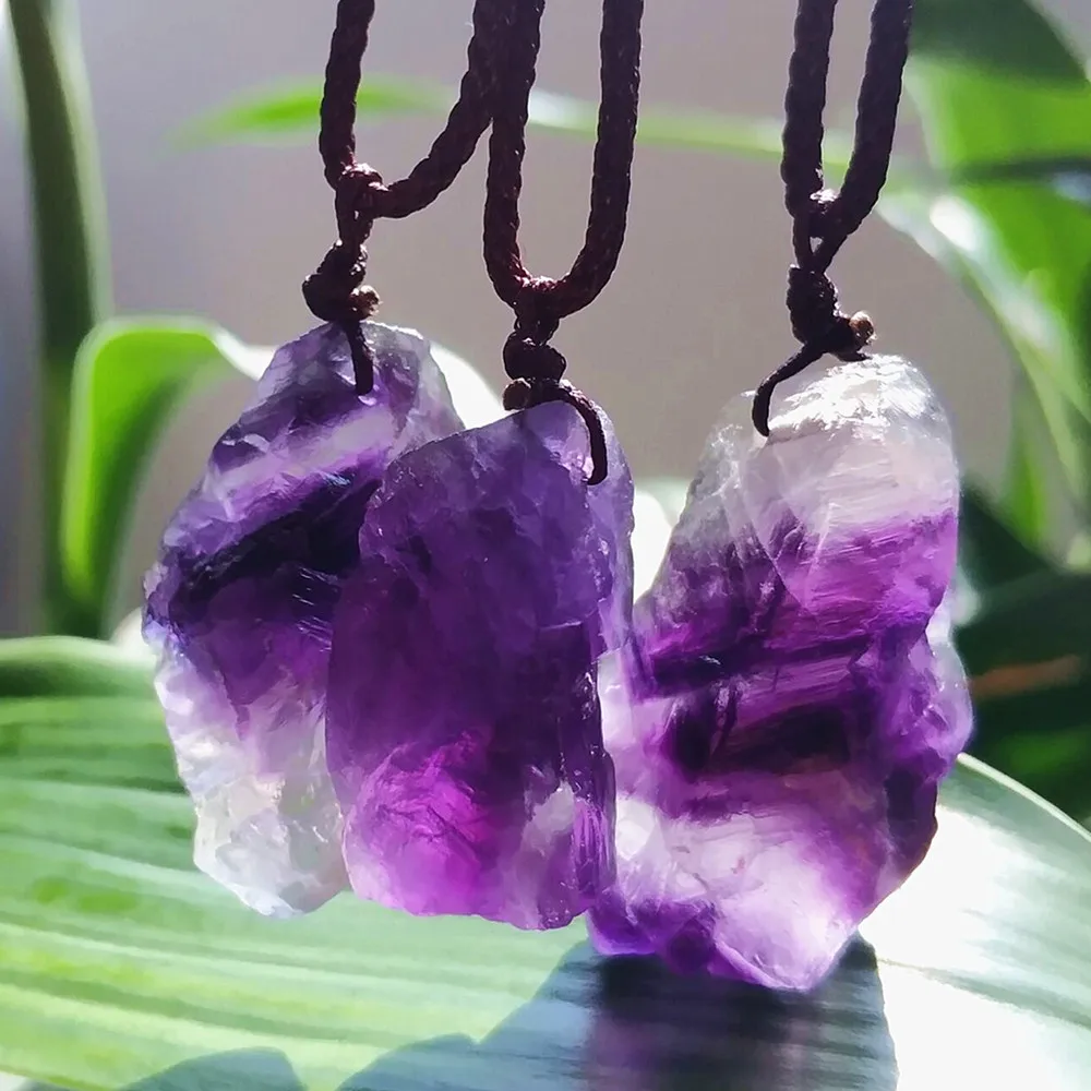 

Natural crystal fluorite pendant raw stone pendant purple fluorite blue fluorite chakra pendule suspension Necklace pendant