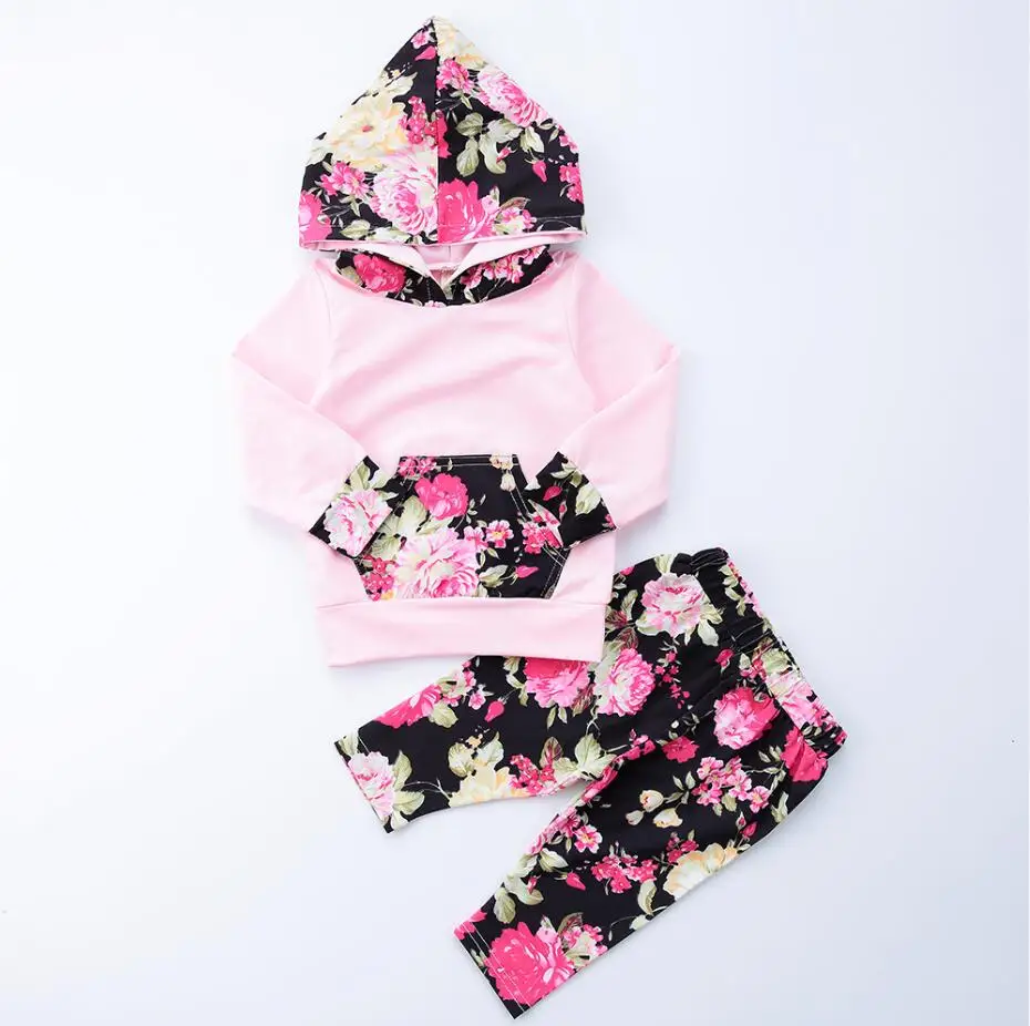 Floral Baby Girl Clothing Set Long Sleeve Hoodies Tops+Pants 2 Pieces 2018 Autumn Cute Baby Girls Clothes Outfits Sets Floral Baby Girl Clothing Set Long Sleeve Hoodies Tops+Pants 2 Pieces 2018 Autumn Cute Baby Girls Clothes Outfits Sets