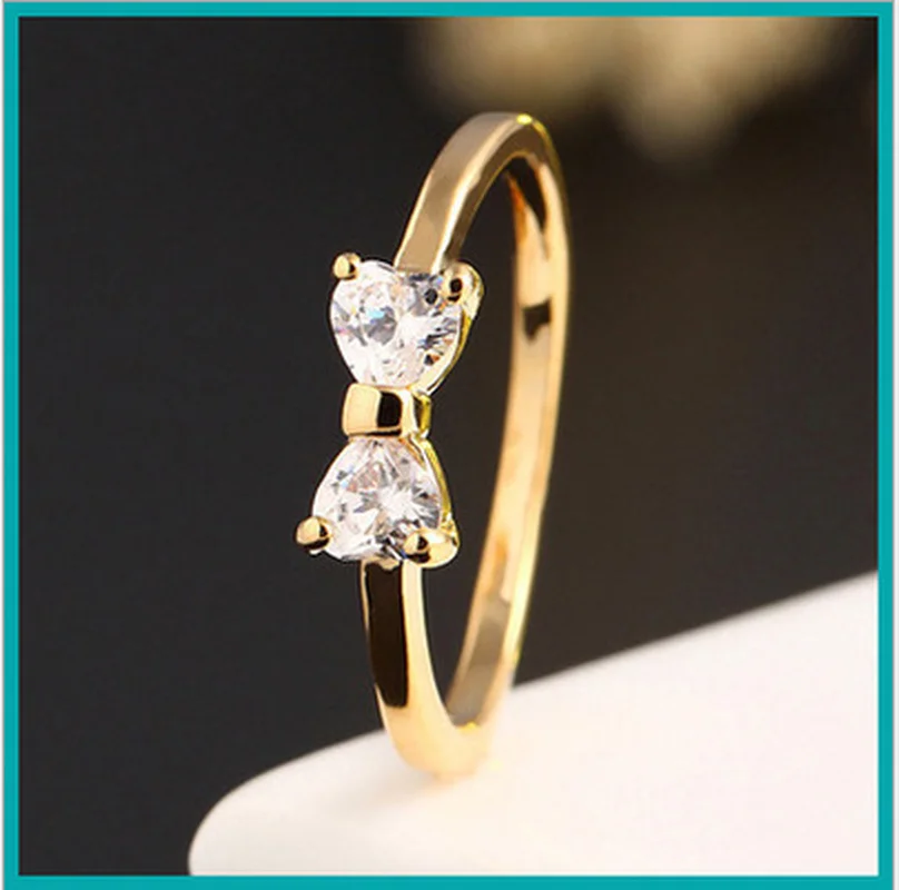 

Fashion Austria Crystal Rings Gold Color Finger Bow Ring Wedding Engagement Cubic Zirconia Rings For Women Wholesale New