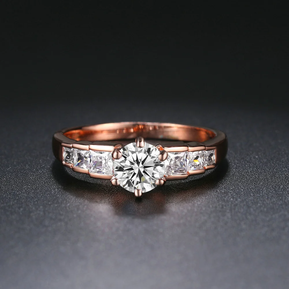 Double Fair Top Quality Six Claw Crystal Wedding Rings For Women Rose Gold Color Couple Ring Jewelry Wholesale DFR680