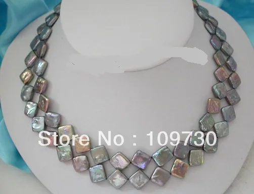 

Jewelry 0012301 stunning 2rows 12mm rhombus baroque black freshwater pearls necklace