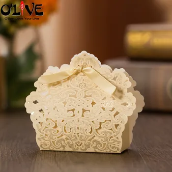 

50 Pcs Bronzing Laser Cut Gift Bag Cookie Candy Box Dragees Packaging Party Favors Wedding Bonbonniere Cardboard Box Chocolate