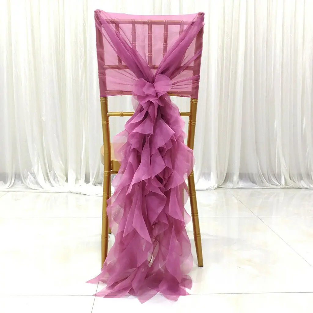 Шифоновый капюшон с оборками, накидка на стул, пряжа молочного оттенка, декор для свадебного банкета, стула, свадьбы, особых мероприятий, 5 цветов - Цвет: Violet