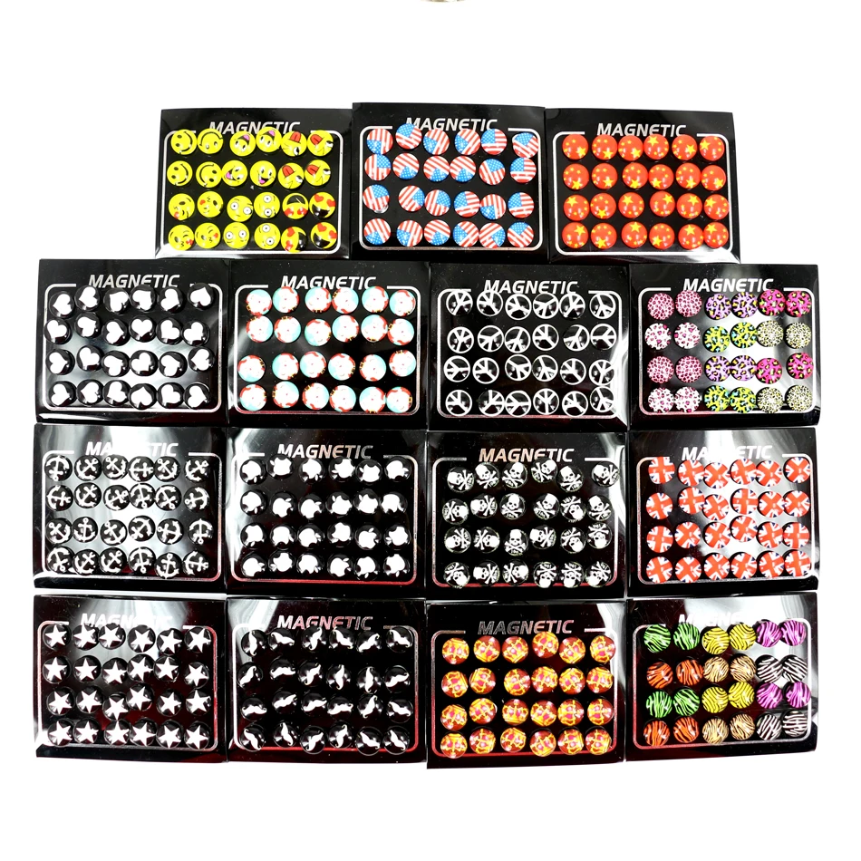 

Factory Factory Wholesale Directly Fashion Jewelry Cartoon Glass Buttom Cute Magnet Earrings Stud Earrings 12pairs/lot