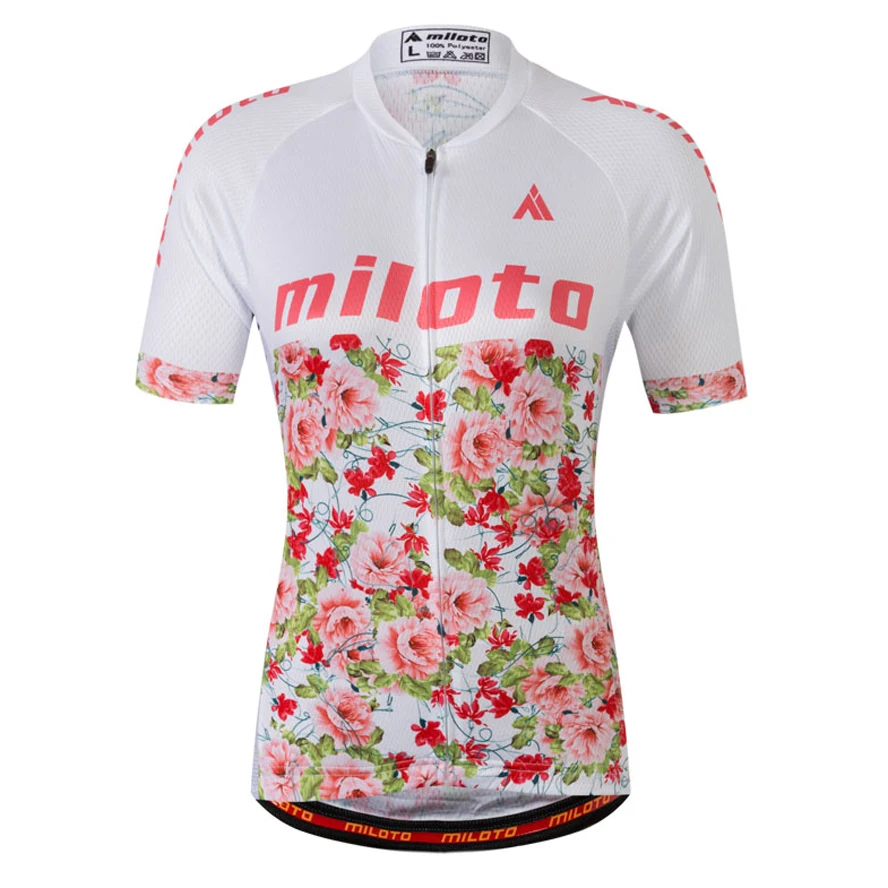 Flower Pink Cycling Jersey For Women Bicycle Bike Jacket Lady Full