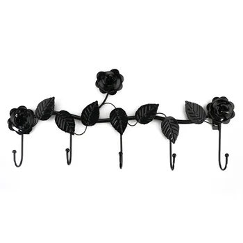 

Wall Hanger Hooks Rose Leaves Metal Over Door Kitchen Bathroom Coat Holder